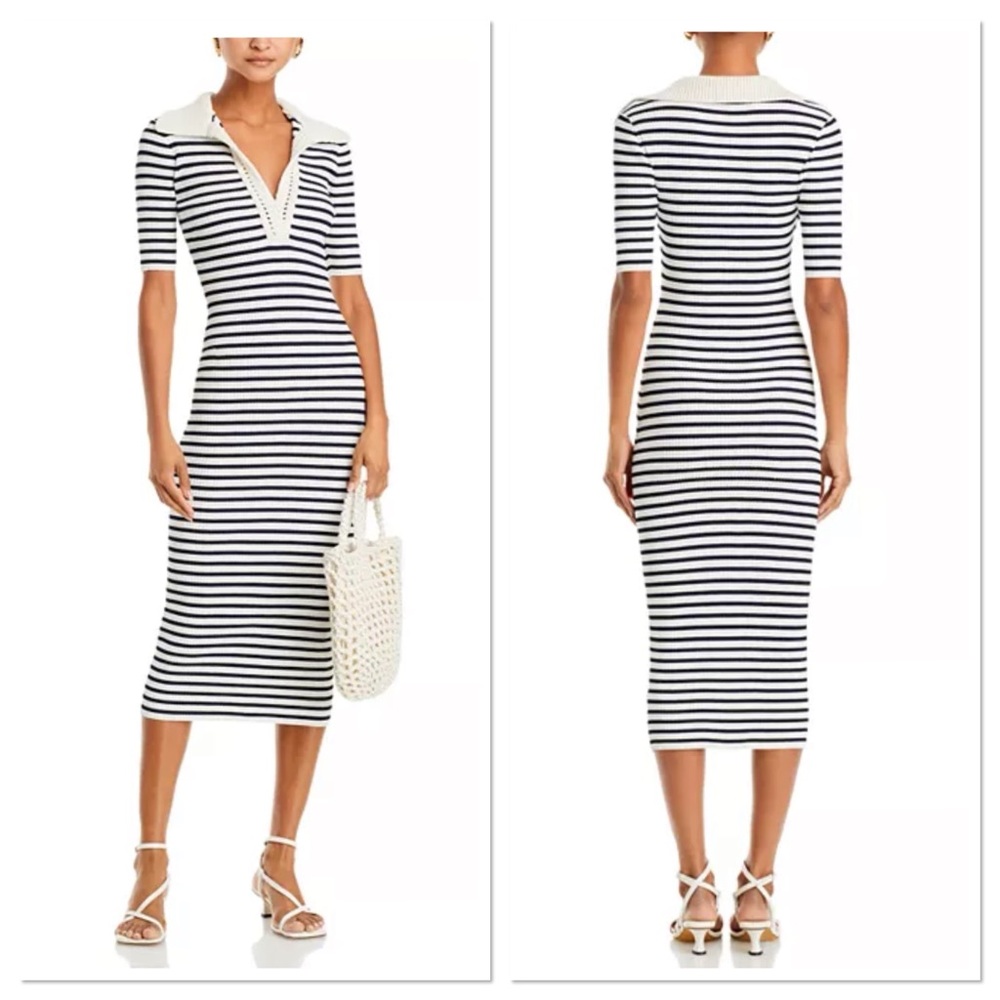 A.L.C. Darcy Striped Short Sleeve Midi Dress in Navy Bone Size M NWT